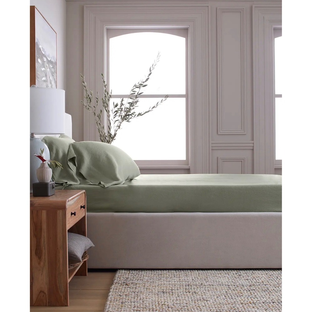 Quince King European Linen Fitted Sheet Set Willowleaf Green